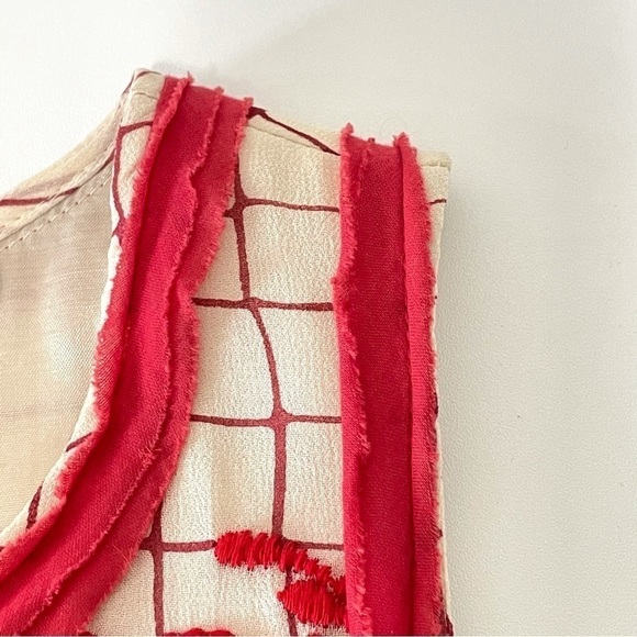 Anthropologie Vineet Bahl Stitched Avani Embroidered Detail Dress Cream Red SP - Picture 13 of 16